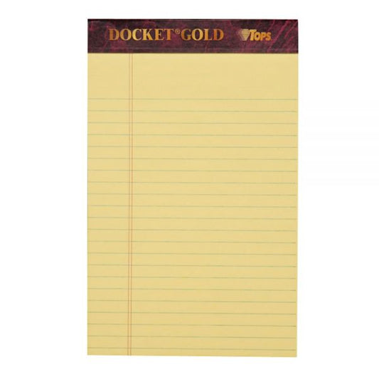 TOPS Docket Gold Premium Writing Pads, 5" x 8", Jr. Legal Rule, Canary, 50 Sheets Per Pad, Pack Of 6 Pads