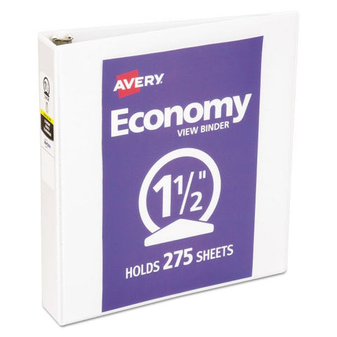 Avery Economy 3-Ring View Binder, 1 1/2" Capacity, Round Ring, White