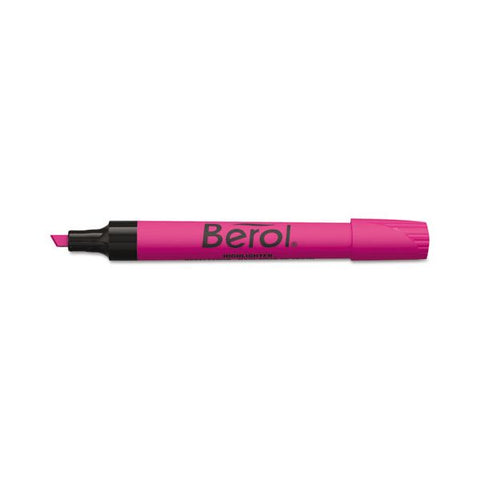 Berol 4009 Chisel Tip Highlighter, Pink Ink, Chisel Tip, Pink/Black Barrel, Dozen