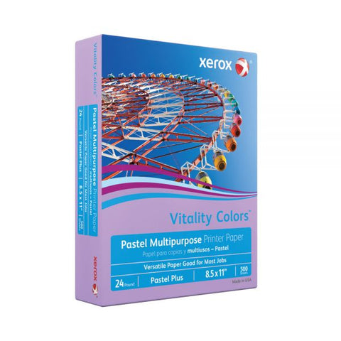 Xerox Vitality Colors Pastel Plus Colored Multi-Use Print & Copy Paper, Letter Size (8 1/2" x 11"), 24 Lb, 30% Recycled, Lilac, Ream Of 500 Sheets