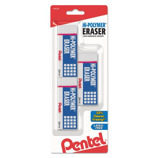 Pentel Hi-Polymer Block Eraser, White, 3/Pack