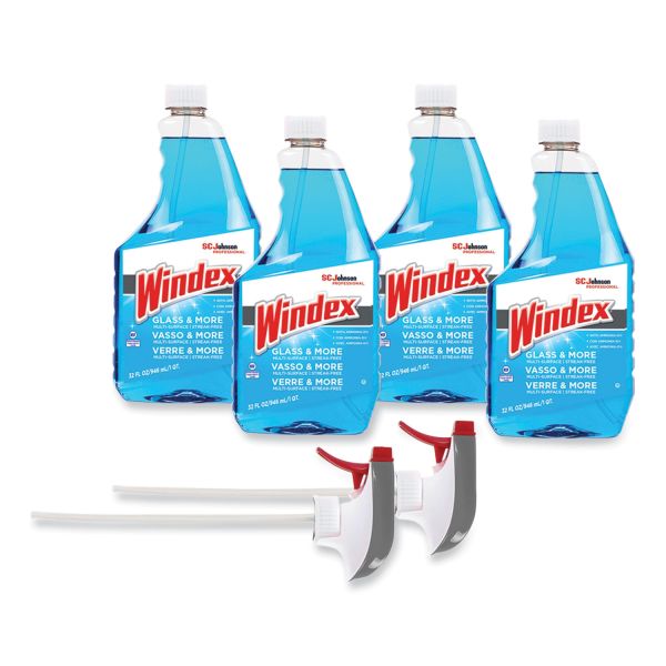 Windex Original Glass Cleaner, Fresh Scent, 32 oz Spray Bottle, 4/Carton Spray - 32 fl oz (1 quart) - Fresh ScentBottle - 4 / Carton - Blu