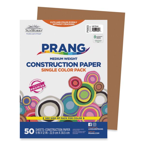 Prang SunWorks Construction Paper, 50 lb Text Weight, 9 x 12, Light Brown, 50/Pack