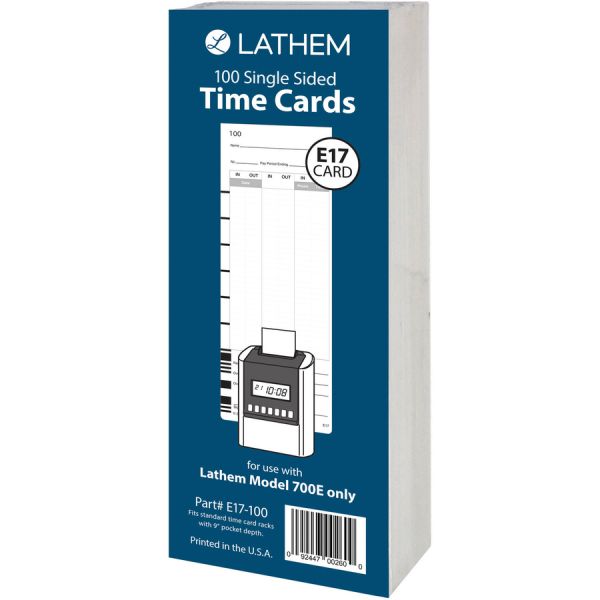 Lathem Model 700E Clock Single Sided Time Cards White - Black Print Color - 100 / Pack