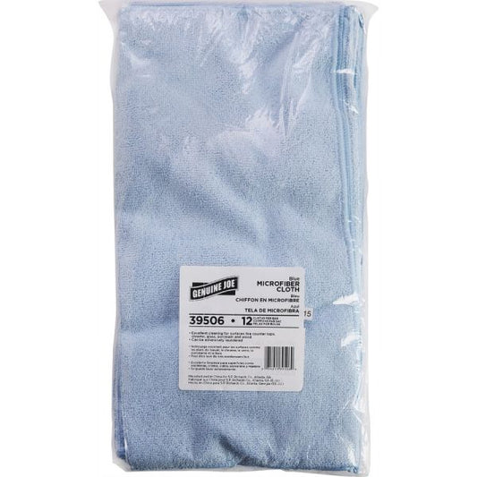 Genuine Joe General Purpose Microfiber Cloths Microfiber - Blue - 12/ Dozen