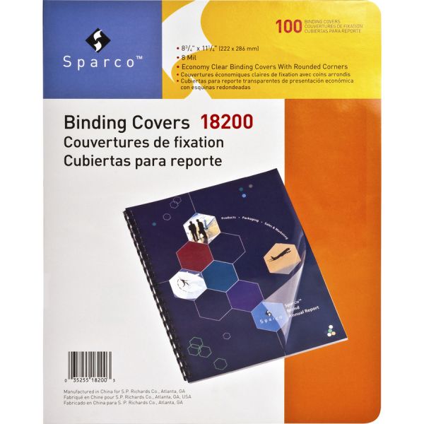 Sparco Standard Presentation Binding Covers Letter Size - 8.75" x 11.25" - Clear - Unpunched - Round Corners - Plastic - 100/ Pack