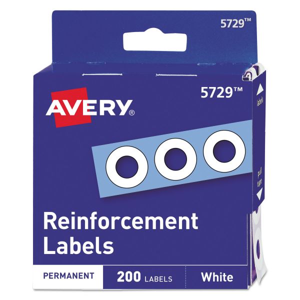 Avery Dispenser Pack Hole Reinforcements, 0.25" Dia, White, 200/Pack, (5729)