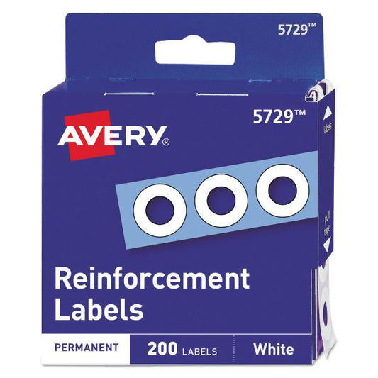 Avery Dispenser Pack Hole Reinforcements, 0.25" Dia, White, 200/Pack, (5729)