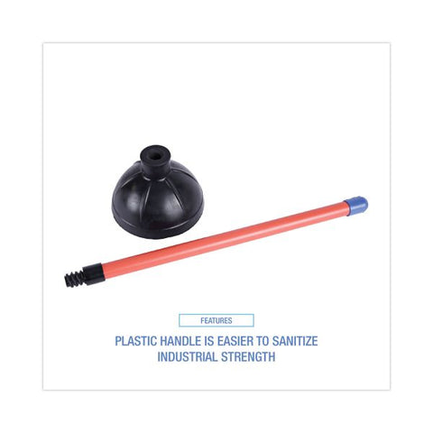 Boardwalk Toilet Plunger, 18" Plastic Handle, 5.63" dia, Red/Black