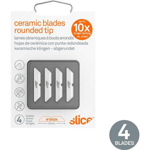 slice Safety Box Cutter Blades, Rounded Tip, Ceramic Zirconium Oxide, 4/Pack