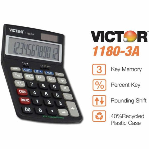 Victor 1180-3A Antimicrobial Desktop Calculator, 12-Digit LCD