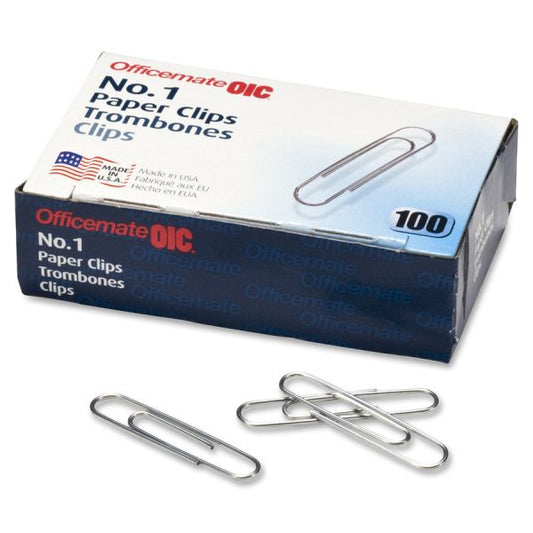 OIC #1 Paper Clips No. 1 - Smooth Finish - 100/ Box - Silver