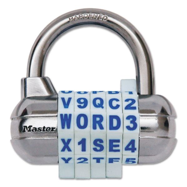 Master Lock Password Plus Combination Lock, Hardened Steel Shackle, 2.5" Wide, Chrome/Assorted