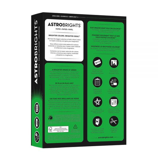 Astrobrights Color Card Stock, 8 1/2" x 11", FSC Certified, 30% Recycled, 65 Lb, Gamma Green, Pack Of 250 Sheets