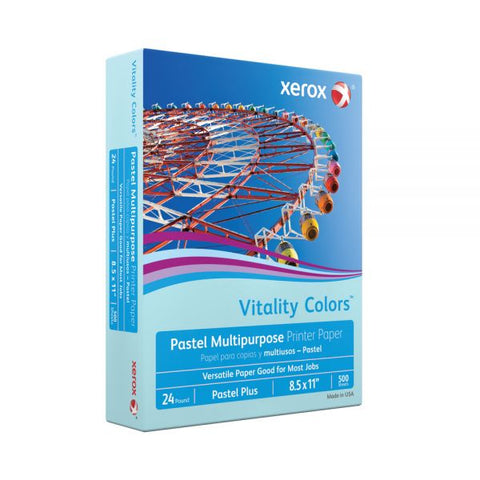 Xerox Vitality Colors Pastel Plus Colored Multi-Use Print & Copy Paper, Letter Size (8 1/2" x 11"), 24 Lb, 30% Recycled, Blue, Ream Of 500 Sheets