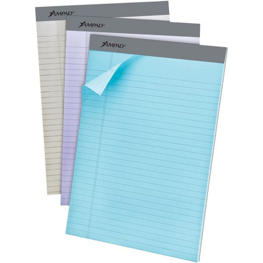 Ampad Pastel Perforated Pad 8 1/2" x 11 3/4" - Legal Ruled - Perforated - Assorted Colors - 50 Sheets/ Pad - 6 Pads