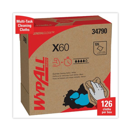 WypAll General Clean X60 Cloths, POP-UP Box, 9.1 x 16.8, White, 126/Box, 10 Boxes/Carton