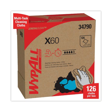 WypAll General Clean X60 Cloths, POP-UP Box, 9.1 x 16.8, White, 126/Box, 10 Boxes/Carton