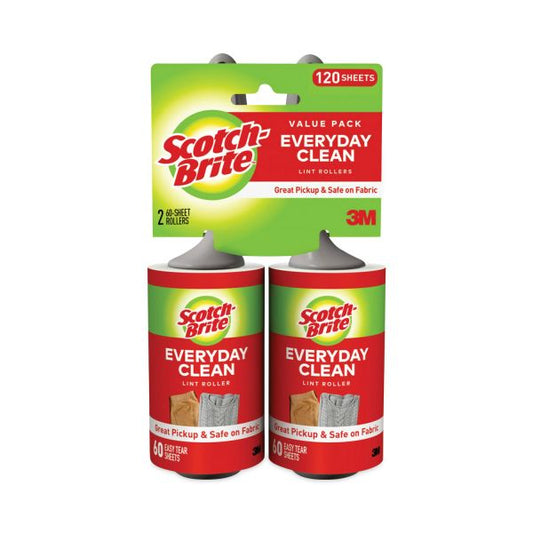 Scotch-Brite Lint Roller, Heavy-Duty Handle, 60 Sheets Roller, 2/Pack