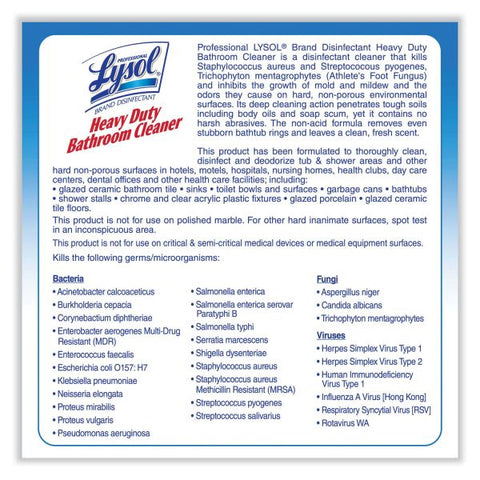 Professional LYSOL Brand Disinfectant Heavy-Duty Bathroom Cleaner Concentrate, 1 gal Bottle, 4/Carton