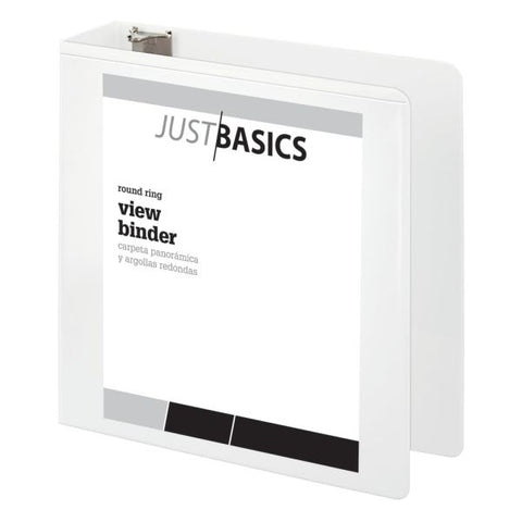 Just Basics 3-Ring View Binder, 3" Round Rings, 61% Recycled, White