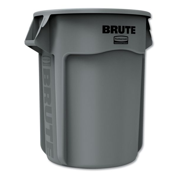 Rubbermaid Commercial Vented Round Brute Container, 55 gal, Plastic, Gray