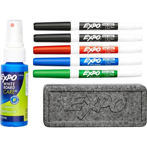 EXPO Dry Erase Marker, Eraser and Cleaner Kit, Fine, 5 Assorted, 1 set