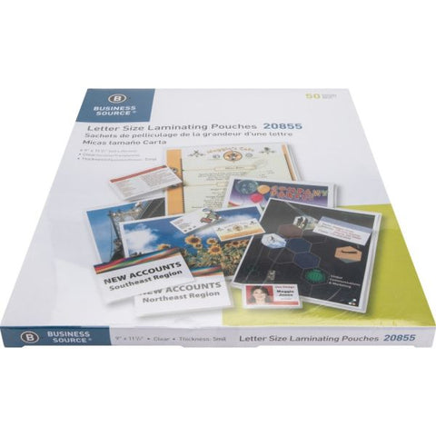 Business Source Letter Size Laminating Pouches 9" x 11 1/2" - 5 mil Thickness - Clear - 50/ Box