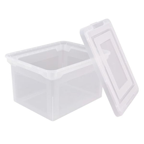 File Tote With Snap Lid And Built In Handles, Letter/Legal Size, 18" x 14 1/4" x 10-7/8", Clear