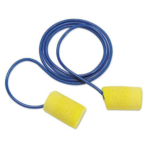 3M E-A-R Classic Earplugs, Corded, PVC Foam, Yellow, 200 Pairs/Box