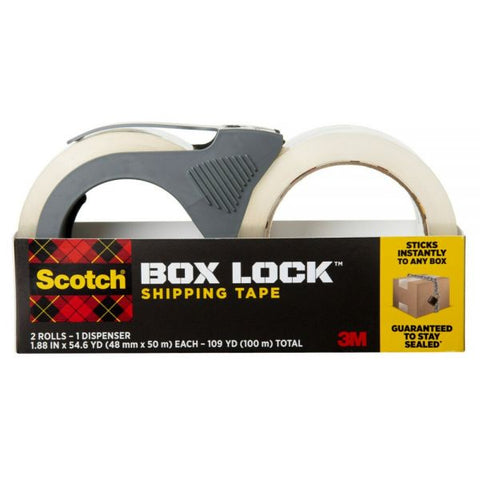 Scotch Box Lock Shipping Packing Tape, 1-15/16" x 54.6 Yd, Clear, Pack Of 2 Rolls