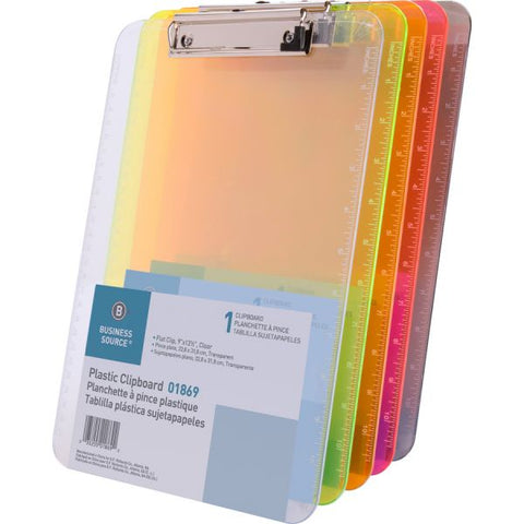 Business Source Transparent Plastic Clipboard 8 1/2" x 11" - Plastic - Clear - 1 Each