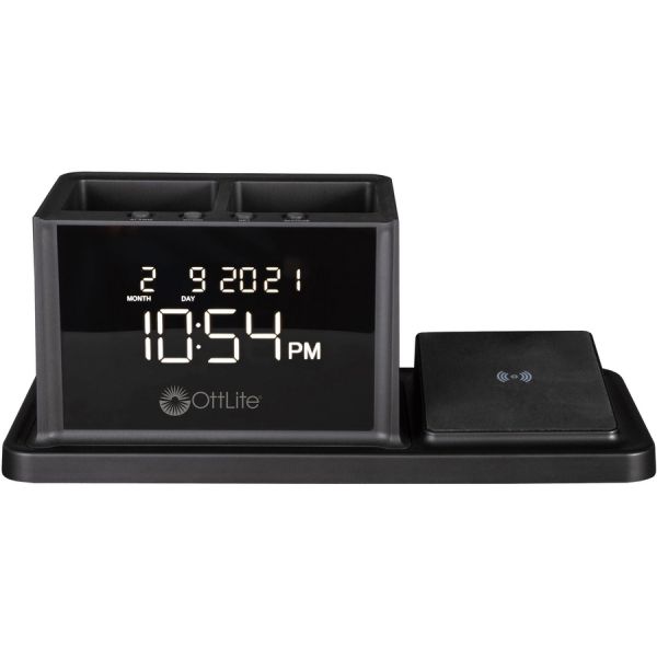 OttLite Wireless Charging Organizer Clock 10.4" x 4.9" - 1 / Each - Black