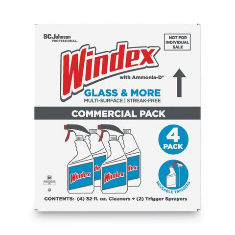 Windex Original Glass Cleaner, Fresh Scent, 32 oz Spray Bottle, 4/Carton Spray - 32 fl oz (1 quart) - Fresh ScentBottle - 4 / Carton - Blu