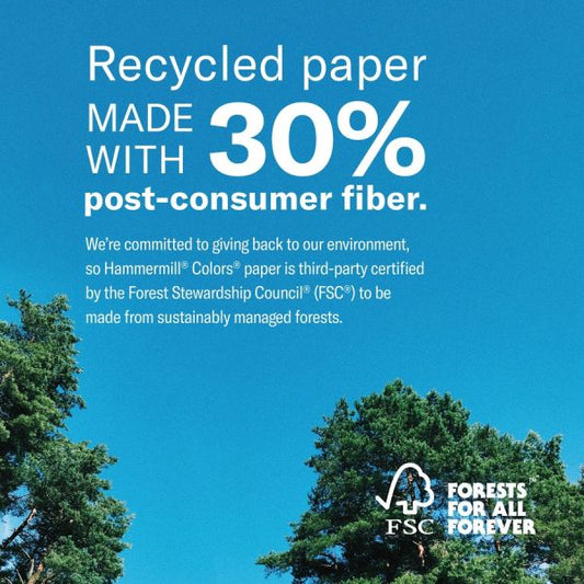 Hammermill Recycled Colored Paper, 24 lb., 8.5" x 11", Blue, 500 Sheets/Ream Letter - 8.5" x 11" – Blue - 24 lb Paper Weight - 500 Sheets/ Ream - Compatible With Laser & Inkjet Printers