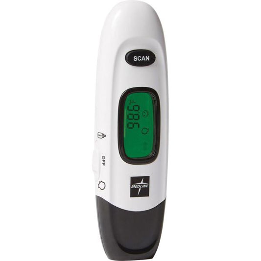 Medline No Touch Forehead Thermometer Reusable, Dual Dial, Infrared - For Home, Forehead, Clinical - White