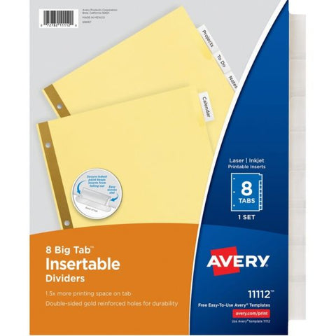 Avery Insertable Big Tab Dividers, 8-Tab, Clear Tab, Letter, 24 Sets