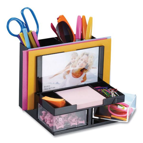 OIC VersaPlus Functional Desktop Organizer 6.2" x 6.3" x 5.5" - 9 Compartments - Plastic - Black & Clear