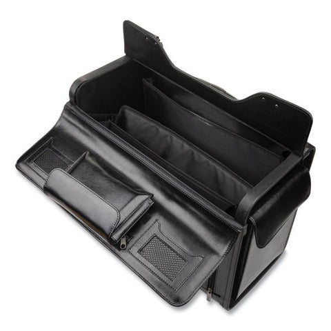 Catalog Case on Wheels, Fits Devices Up to 17.3", Leather, 19 x 9 x 15.5, Black 19" x 9" x 15.5" - Top-Loading - Lockable - 17" Screen Support - Leather - Black