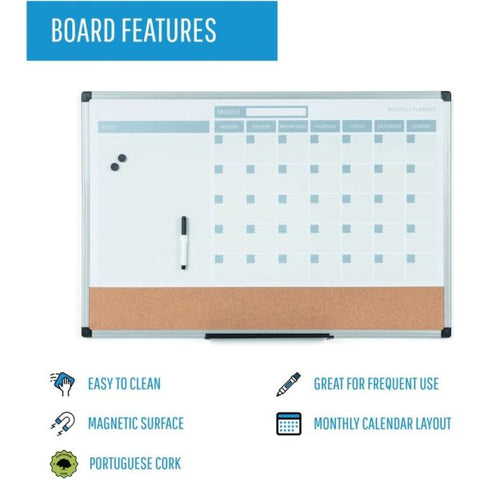 MasterVision 3-in-1 Calendar Planner, 36 x 24, White Surface, Silver Aluminum Frame, Undated Calendar