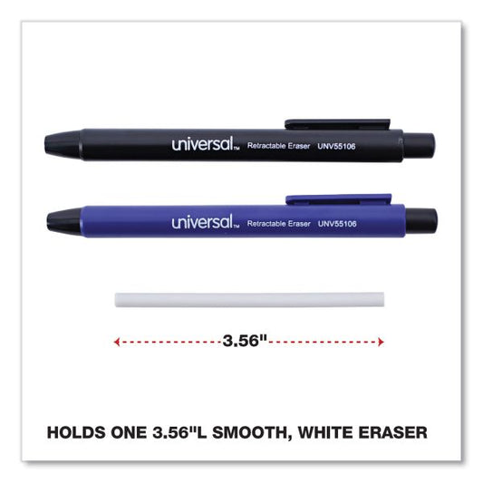 Universal Pen-Style Retractable Eraser, For Pencil Marks, White Eraser, Assorted Barrel Colors, 6/Pack