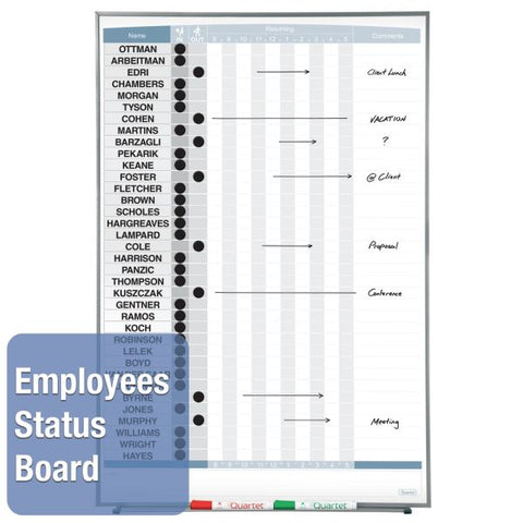 Quartet Matrix Employee In/Out Board, Up to 36 Employees, 34 x 23, White Surface, Silver Aluminum Frame