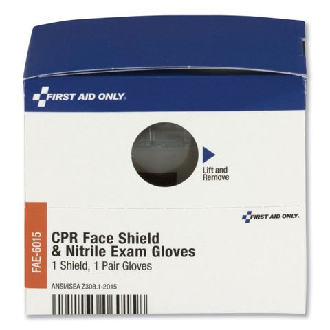 First Aid Only SmartCompliance Rescue Breather Face Shield with 2 Nitrile Exam Gloves, One Size Fits All