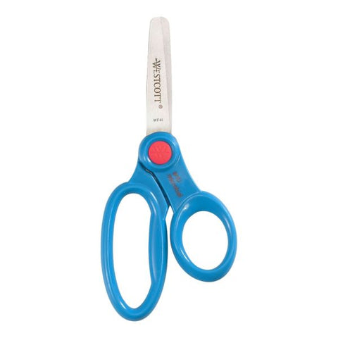 Westcott Scissor Caddy with Kids' Scissors, 5" Long, 2" Cut Length, Light Blue; Light Green; Pink; Red, Straight Handles, 24/Set