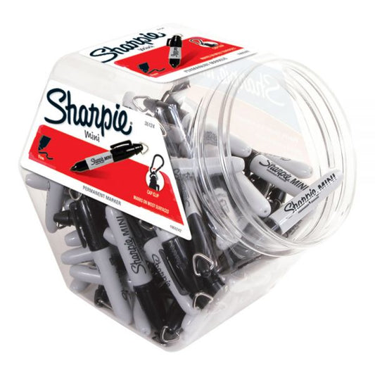 Sharpie Mini Permanent Markers, Fine Point, Gray Barrel, Black Ink, Canister Of 72 Markers