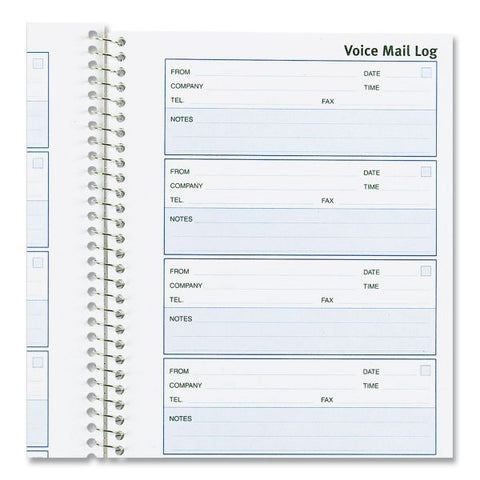 Rediform Detail Wirebound Voice Mail Log Book, One-Part (No Copies), 5 x 1.63, 6 Forms/Sheet, 600 Forms Total