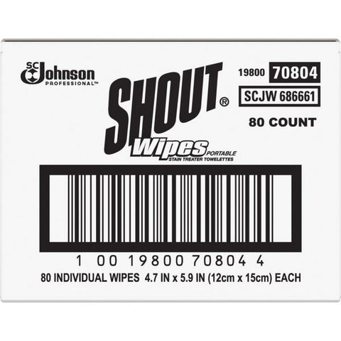 Shout Wipe and Go Instant Stain Remover, 4.7 x 5.9, 80 Packets/Carton