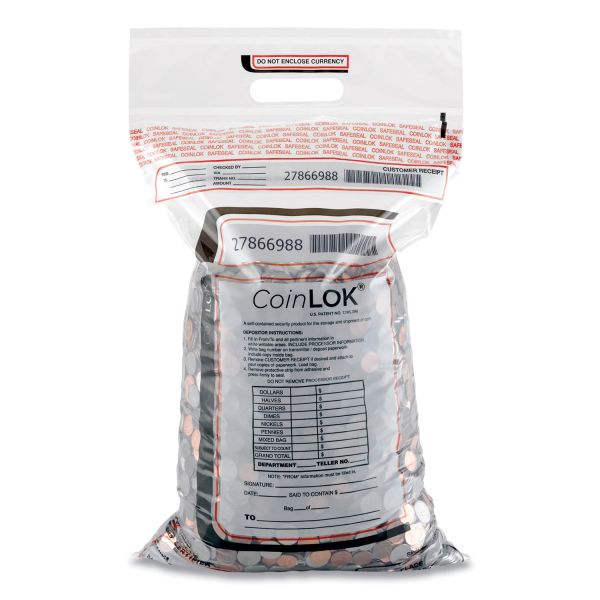 CoinLOK Coin Bag, Plastic 12.5 x 25, Clear, 50/Pack