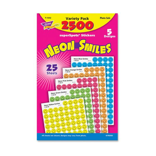 TREND SuperSpots and SuperShapes Sticker Variety Packs, Neon Smiles, Assorted Colors, 2,500/Pack