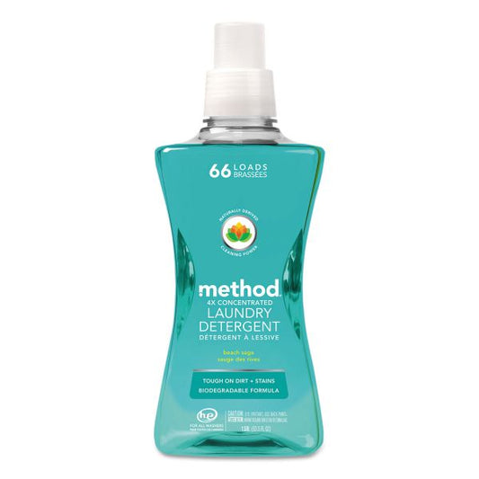 Method 4X Concentrated Laundry Detergent, Beach Sage, 53.5 oz Bottle, 4/Carton